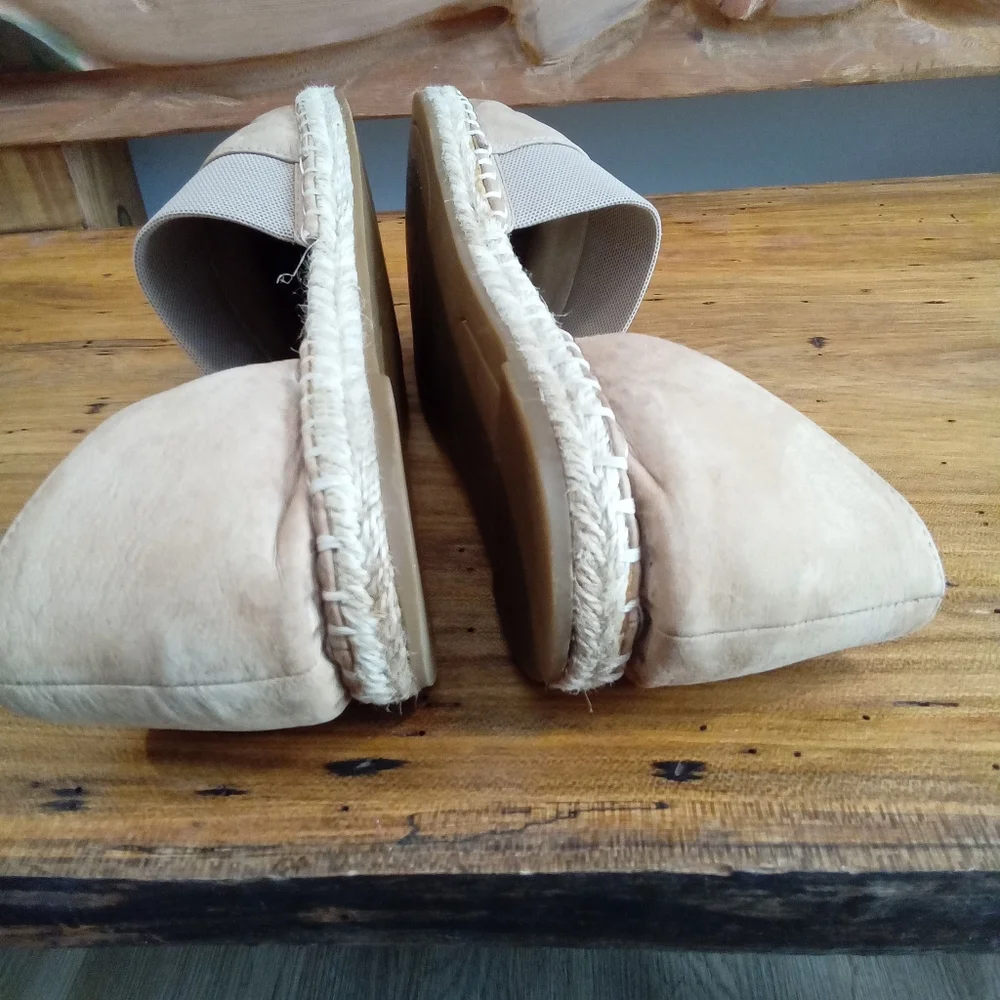 Eileen Fisher Lady Tumbled Tan Nubuck Espadrille Shoes Size 7